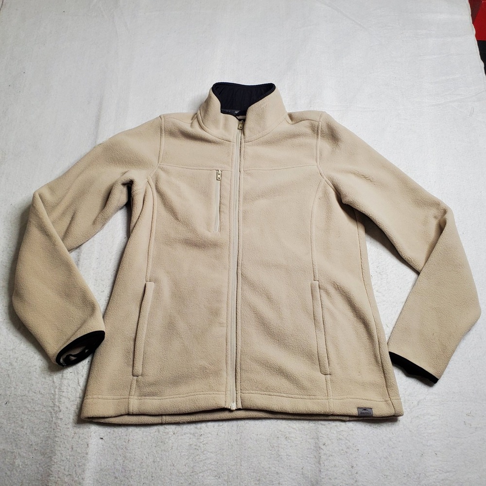 Roots 73 Womens Fleece Jacket Beige Full Zip Mock Neck Logo M